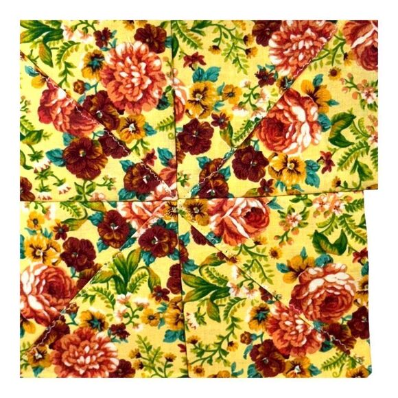 Floral Patchwork Pinkwheel Yellow Pink Throw Pillow 13”  Flowers Boho Cottage - Picture 2 of 5